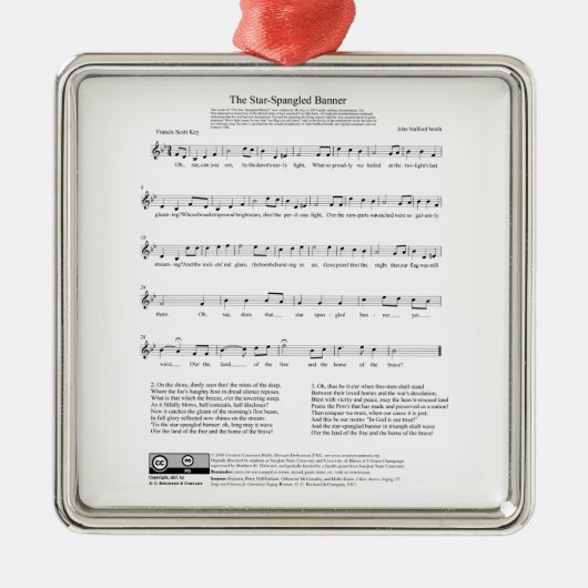 星条旗の国歌ミュージックシート メタルオーナメント (正面)