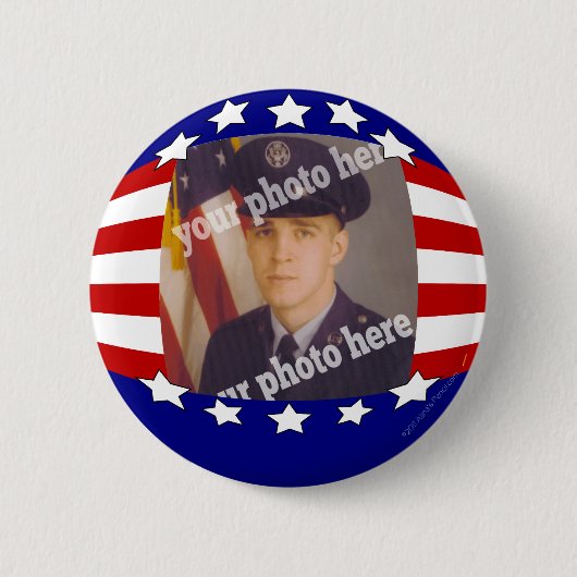 星条旗の愛国心が強くカスタムな写真の赤い白 缶バッジ (正面)
