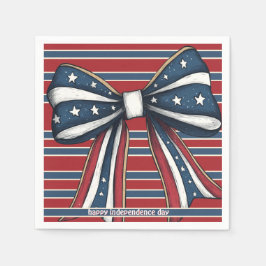 星条旗の愛国的なコケティーボウ スタンダードカクテルナプキン