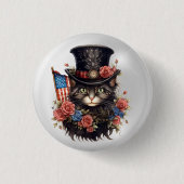 星条旗の愛国的な猫 缶バッジ (正面)