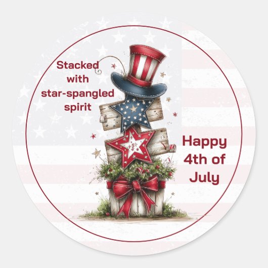 星条旗の精神が溢れる4th of July ラウンドシール (正面)