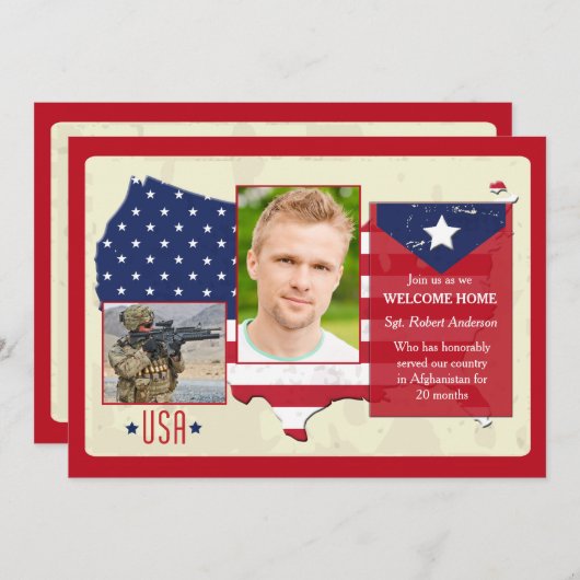 星条旗米国の写真の愛国心が強い招待 招待状 (正面/裏面)