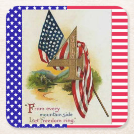 星条旗7月4日愛国国旗 スクエアペーパーコースター