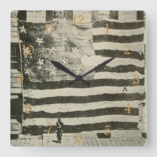 星条旗：アメリカ国旗が掲げられる スクエア壁時計 (正面)