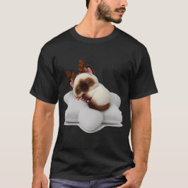 星枕で眠るトナカイ猫とキャンディケイン Tシャツ