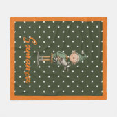 星柄のクリスマスエルフとトナカイのベージュの名前 フリースブランケット (正面(横))