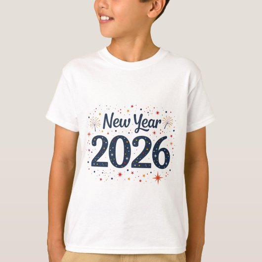 星柄の子供用新年2026Tシャツ  Tシャツ (正面)