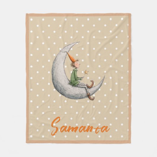 星柄クリスマスエルフ グレー 白 名前 フリースブランケット (正面)