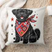 星模様の入った赤いバンダナを着た犬 クッション (ブランケット)