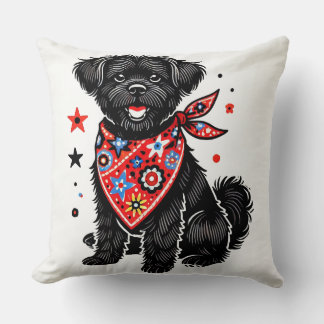 星模様の入った赤いバンダナを着た犬 クッション