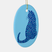 星模様の猫が青い深い セラミックオーナメント (右)