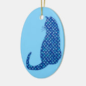星模様の猫が青い深い セラミックオーナメント (左)
