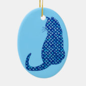 星模様の猫が青い深い セラミックオーナメント (裏面)