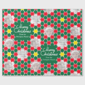 星模様の緑の赤いクリスマスの写真のラップ ラッピングペーパー (フラット)