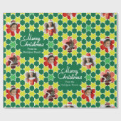星模様グリーンクリスマスファミリーの写真カスタム ラッピングペーパー (フラット)