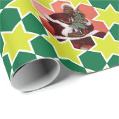 星模様グリーンクリスマスファミリーの写真カスタム ラッピングペーパー (ロールコーナー)