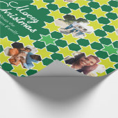 星模様グリーンクリスマスファミリーの写真カスタム ラッピングペーパー (角)