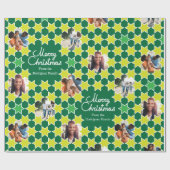 星模様グリーンクリスマスファミリーの写真カスタム ラッピングペーパー (フラット)