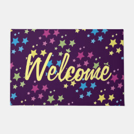 星模様付き紫色のドアマット ドアマット