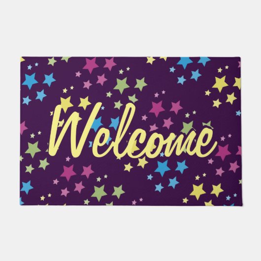 星模様付き紫色のドアマット ドアマット (正面)