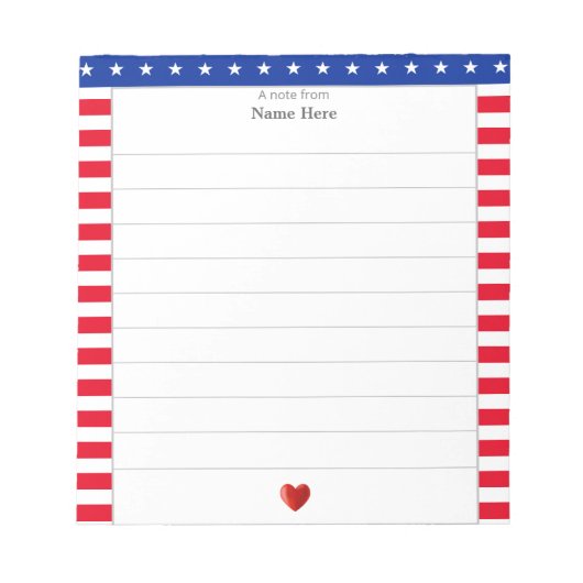 星模様、赤い白いストライプハート、並び ノートパッド (正面)