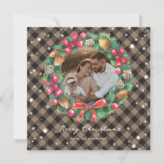 星水色クリスマスリース格子写真 シーズンカード (正面)
