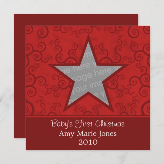 星渦巻き初めてのクリスマス発表、赤 シーズンカード (正面/裏面)