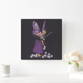 星白熱［赤熱］光を放つ花紫かわいらし妖精の少女 スクエア壁時計 (ホーム)