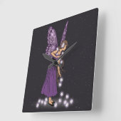 星白熱［赤熱］光を放つ花紫かわいらし妖精の少女 スクエア壁時計 (傾斜)