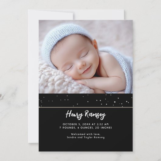 星空かわいい写真生まれたばかりの誕生 案内状 (裏面)