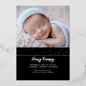 星空かわいい写真生まれたばかりの誕生 箔招待状 (裏面)