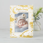 星空かわいい白い写真生まれたばかりの誕生 箔招待状 (立ち正面)