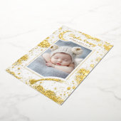 星空かわいい白い写真生まれたばかりの誕生 箔招待状 (回転した状態)