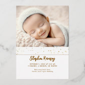 星空かわいい白い写真生まれたばかりの誕生 箔招待状 (裏面)