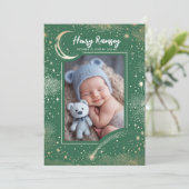 星空かわいい緑の写真生まれたばかりの誕生 案内状 (スタンド正面)