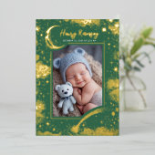 星空かわいい緑の写真生まれたばかりの誕生 箔招待状 (立ち正面)