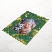 星空かわいい緑の写真生まれたばかりの誕生 箔招待状 (回転した状態)