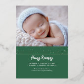 星空かわいい緑の写真生まれたばかりの誕生 箔招待状 (裏面)