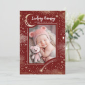 星空かわいい赤い写真生まれたばかりの誕生 案内状 (スタンド正面)