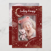 星空かわいい赤い写真生まれたばかりの誕生 案内状 (正面/裏面)