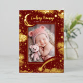 星空かわいい赤い写真生まれたばかりの誕生 箔招待状 (立ち正面)