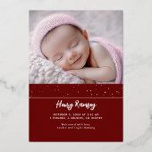 星空かわいい赤い写真生まれたばかりの誕生 箔招待状 (裏面)