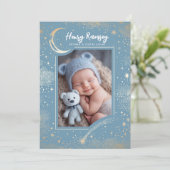 星空かわいい青い写真生まれたばかりの誕生 案内状 (スタンド正面)