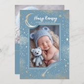 星空かわいい青い写真生まれたばかりの誕生 案内状 (正面/裏面)