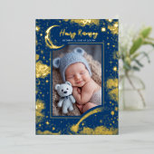 星空かわいい青い写真生まれたばかりの誕生 箔招待状 (立ち正面)
