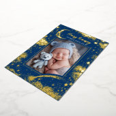 星空かわいい青い写真生まれたばかりの誕生 箔招待状 (回転した状態)