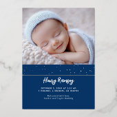 星空かわいい青い写真生まれたばかりの誕生 箔招待状 (裏面)