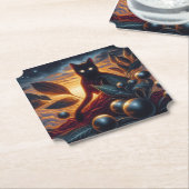 星空で作られた異世界の猫と超現実的なアートワーク ペーパーコースター (アングル)