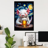 星空とビールを楽しむかわいいモンスター ポスター (ホームオフィス)
