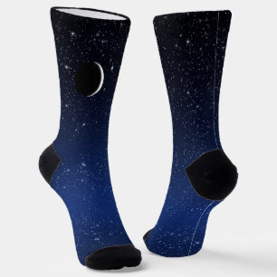 星空と三日月、深いブルー ソックス